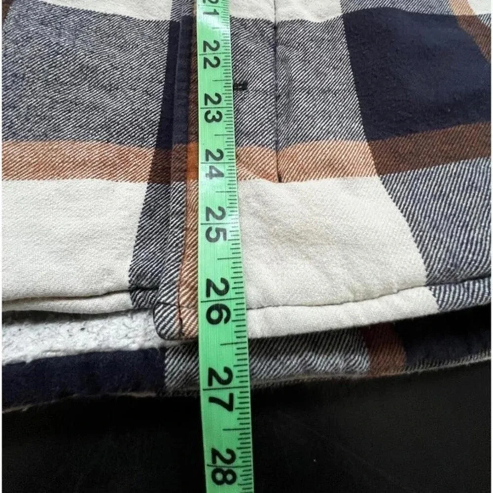 Levi Strauss & Co Hooded Flannel Jacket‎ Plaid Sherpa Lined Navy Orange Small